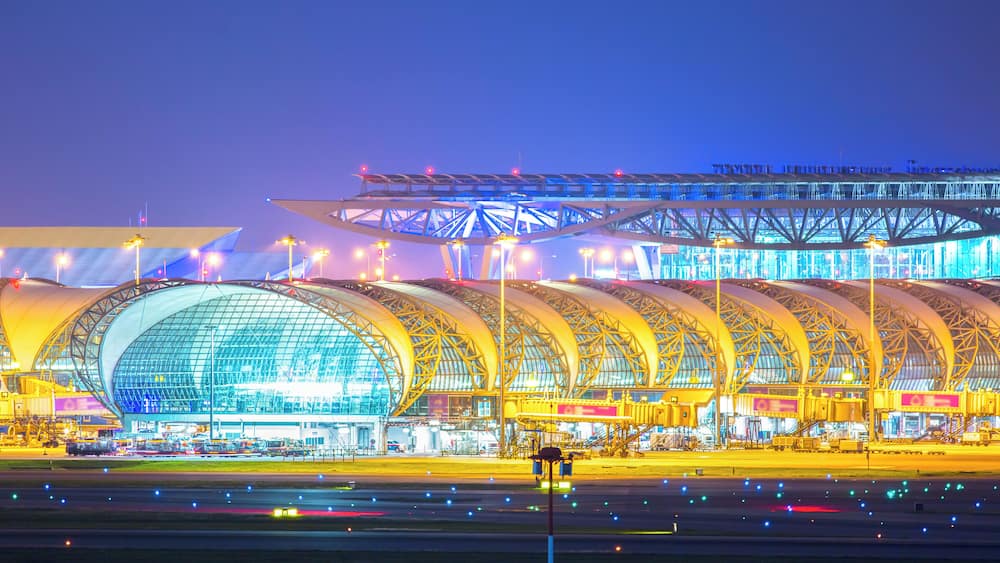 Suwannabhumi Airport at night.