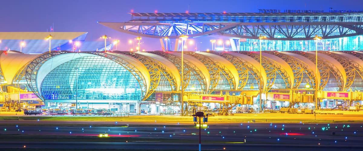 Suwannabhumi Airport at night.