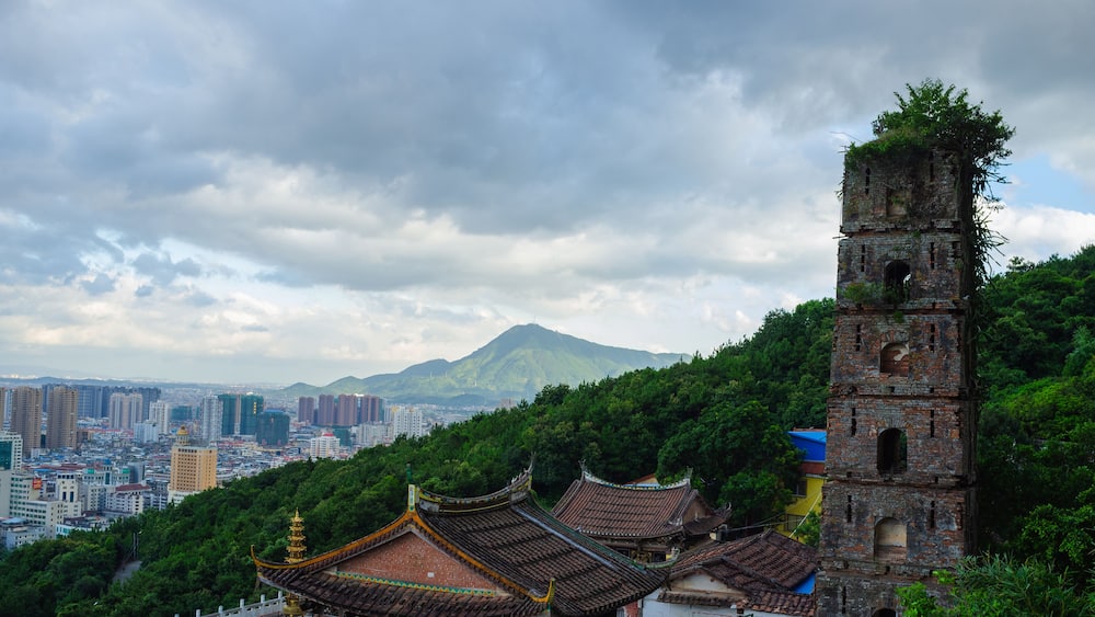 The temple on the mountainside, located in Putian, China