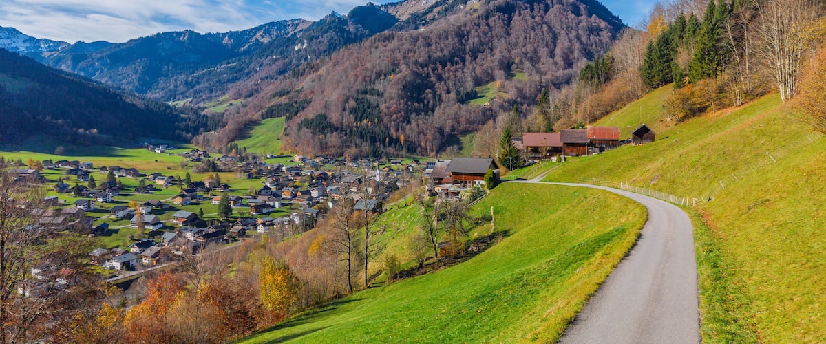 The village of Mellau, Bregenzer Wald Region, State of Vorarlberg, Austria