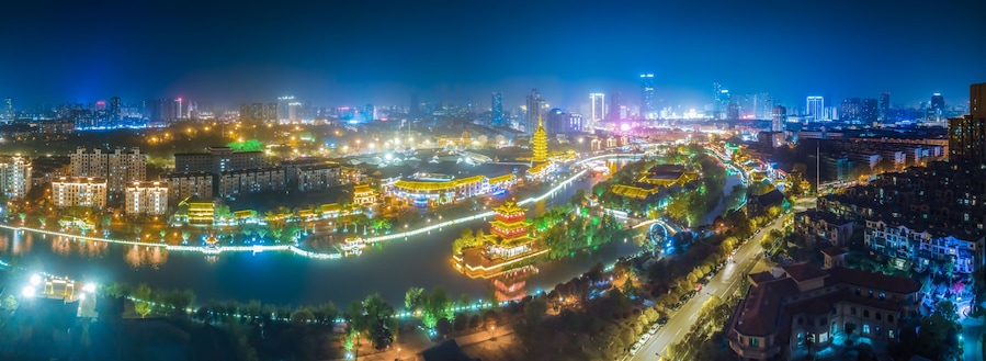 Aerial photography China Huai'an ancient canal architectural landscape night view