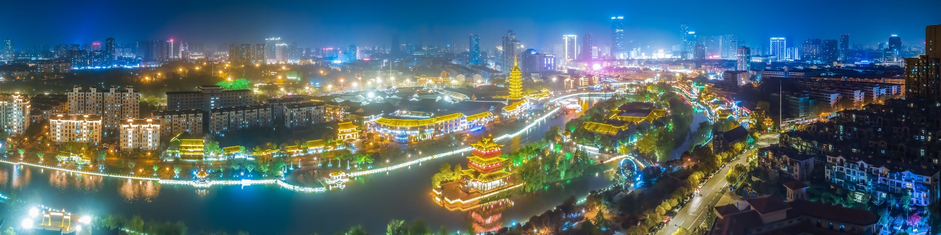 Aerial photography China Huai'an ancient canal architectural landscape night view