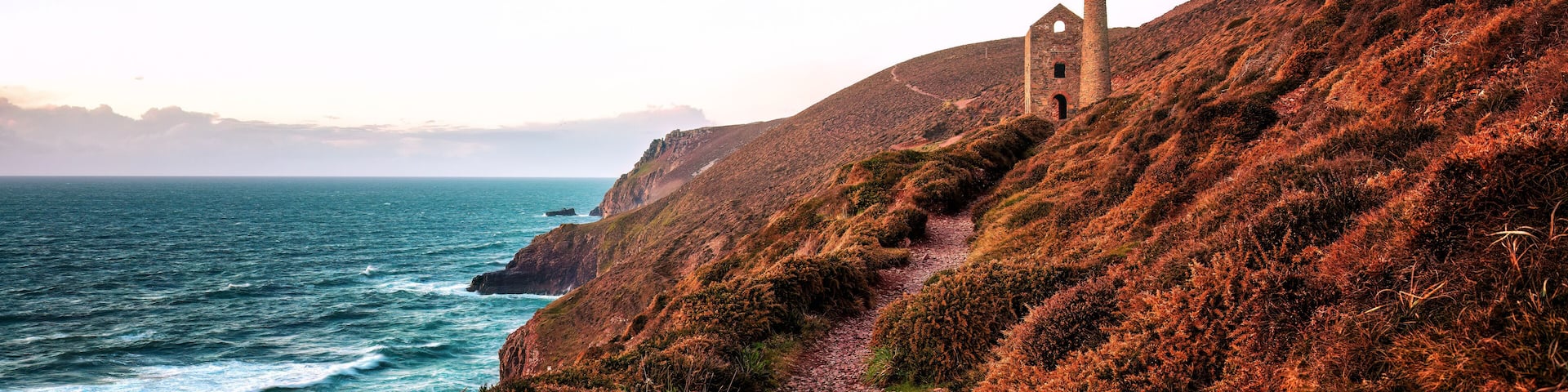 engine house at sundown cornwall england uk near st agnes wheal Coates