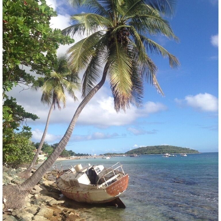 Swing by the restaurants along the water and you'll find amazing views and this washed up sailboat 