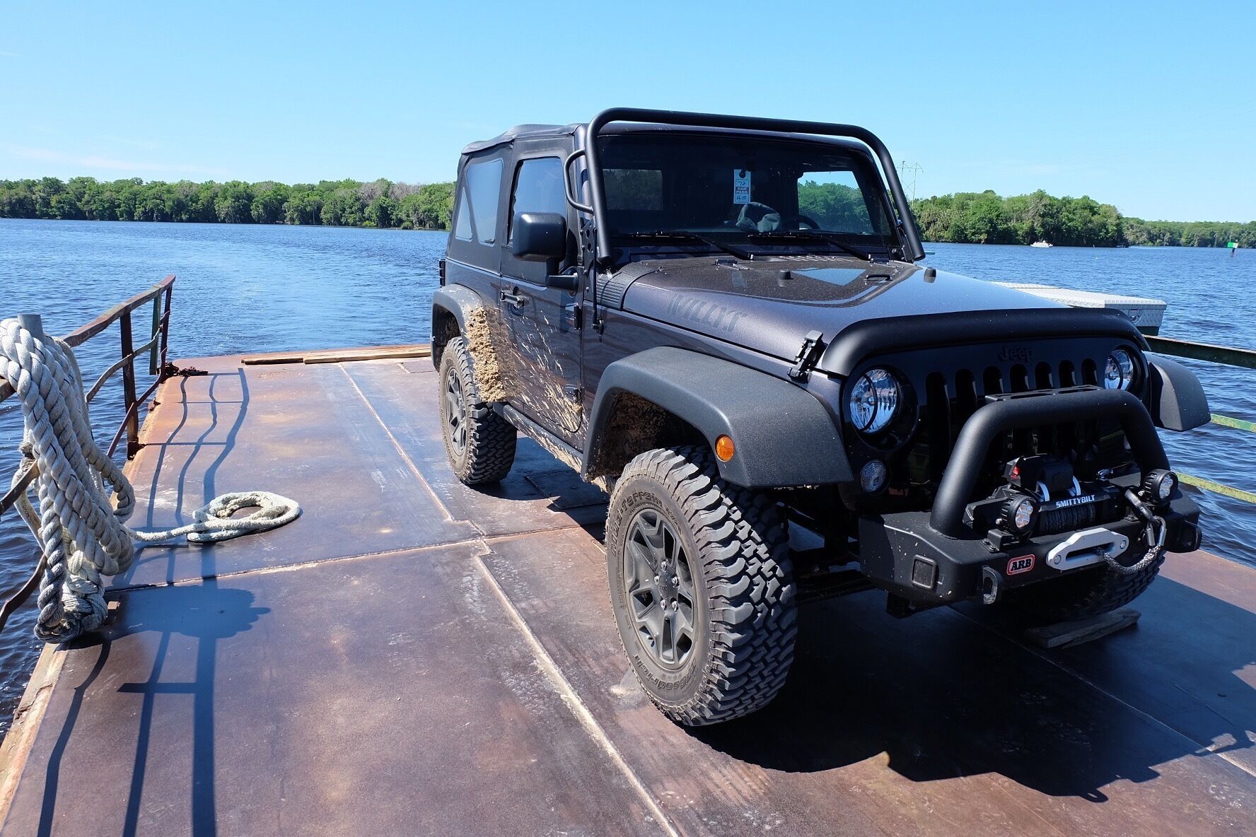 You can take a 2 car ferry from salt springs / Ocala national forest to the other side of St Johns River leading to Crescent city FL #adventure #ferry #jeep #florida #ocalanationalforest