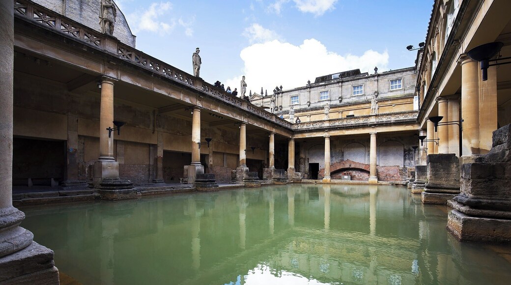A visit to the Great Bath makes it easy to imagine Roman life. You won't want to bathe here though - the Roman's lined their pools with lead plates and channeled the water through lead pipes.
The large pool and ground floor are original Roman constructions, but everything above the plinths are more recent recreations. In the fourth and fifth centuries visitors to the Great Bath would have looked up at a 130ft (40m) high vaulted ceiling - likely they largest building they had ever seen.