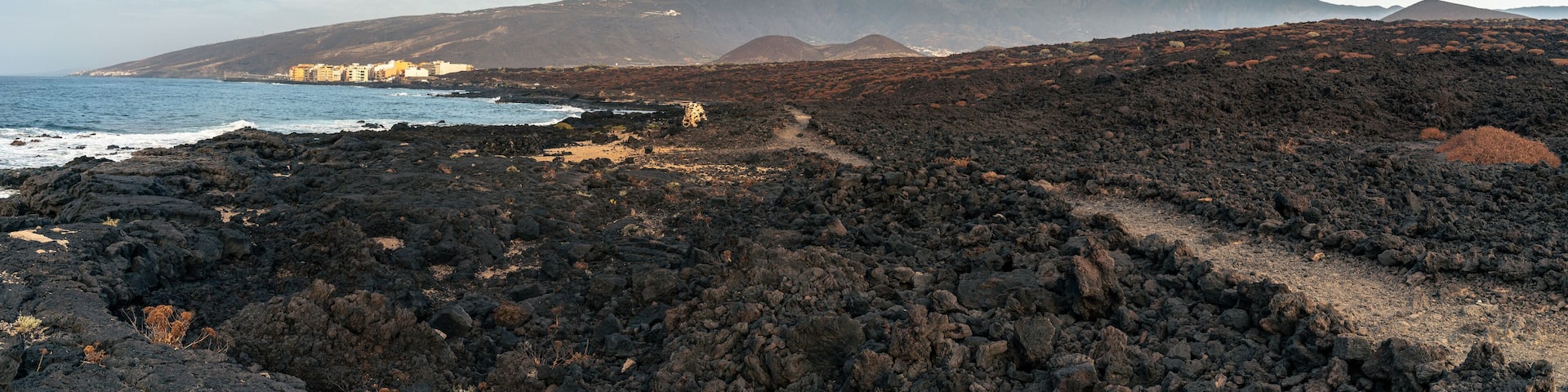 Malpaís de Güímar on Tenerifa, Canary Islands, view on Puertito de Guimar