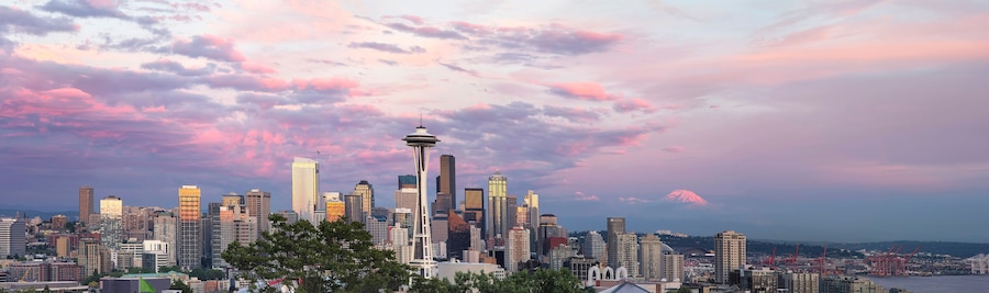 Seattle City Downtown Skyline at Sunset Panorama