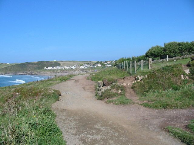 South West Coast Path Polzeath Cornwall Looking NE, New Polzeath in the distance.