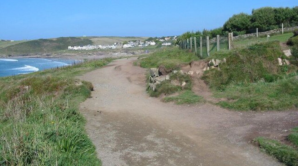 South West Coast Path Polzeath Cornwall Looking NE, New Polzeath in the distance.