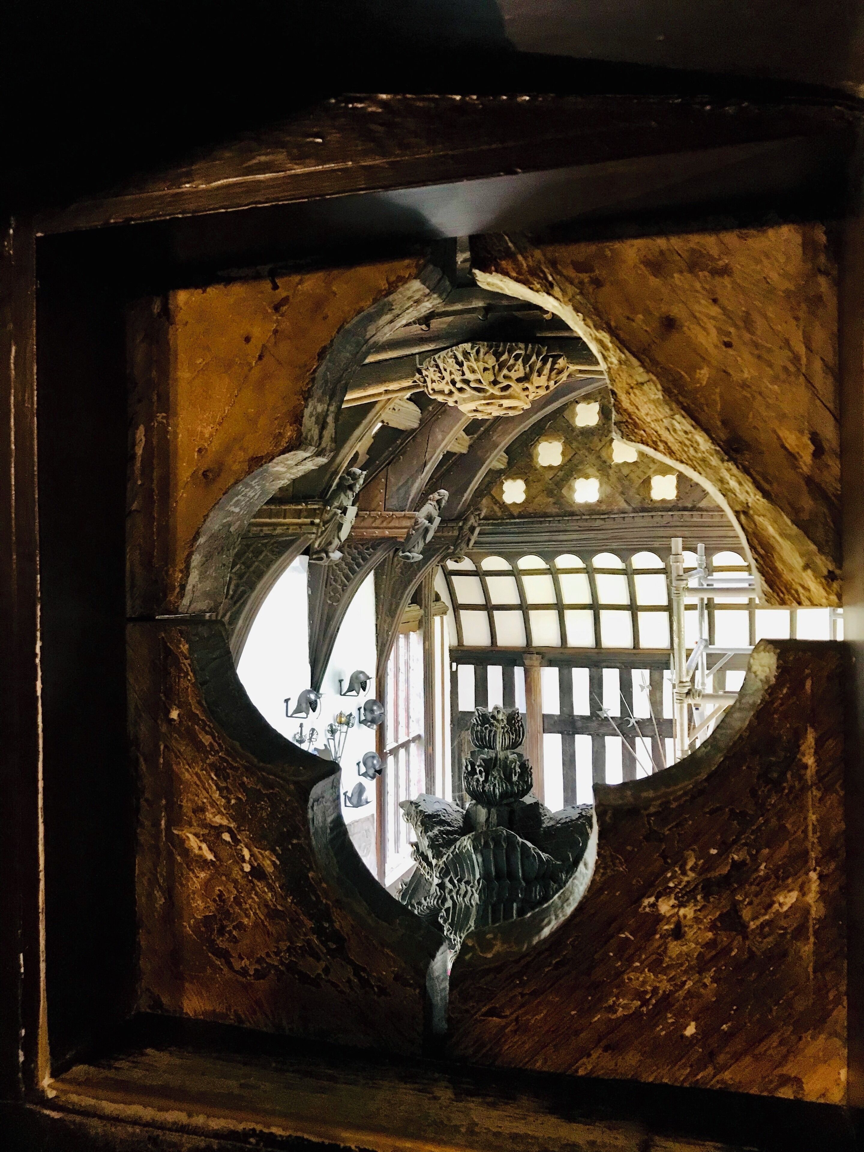 Amazing building which includes this spy hole into the Main Hall. Probably part of priest escape route during the Elizabethan suppression of Catholics.