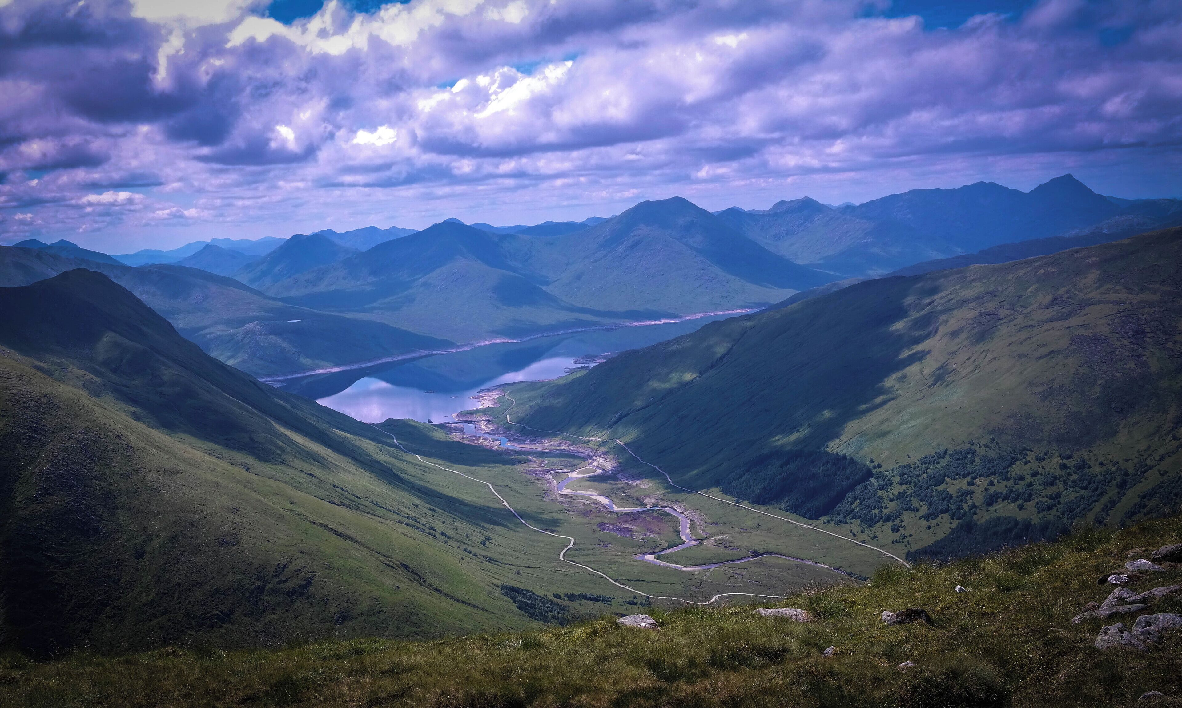 Looking west to Loch Quoich from the Glen Sheil ridge. I had the pleasure of an all day hike and a couple of nights camping here recently. I've traveled through this glen before and it was always a goal to stop a while. It didn't  disappoint. Beautiful weather and inspiring surroundings.