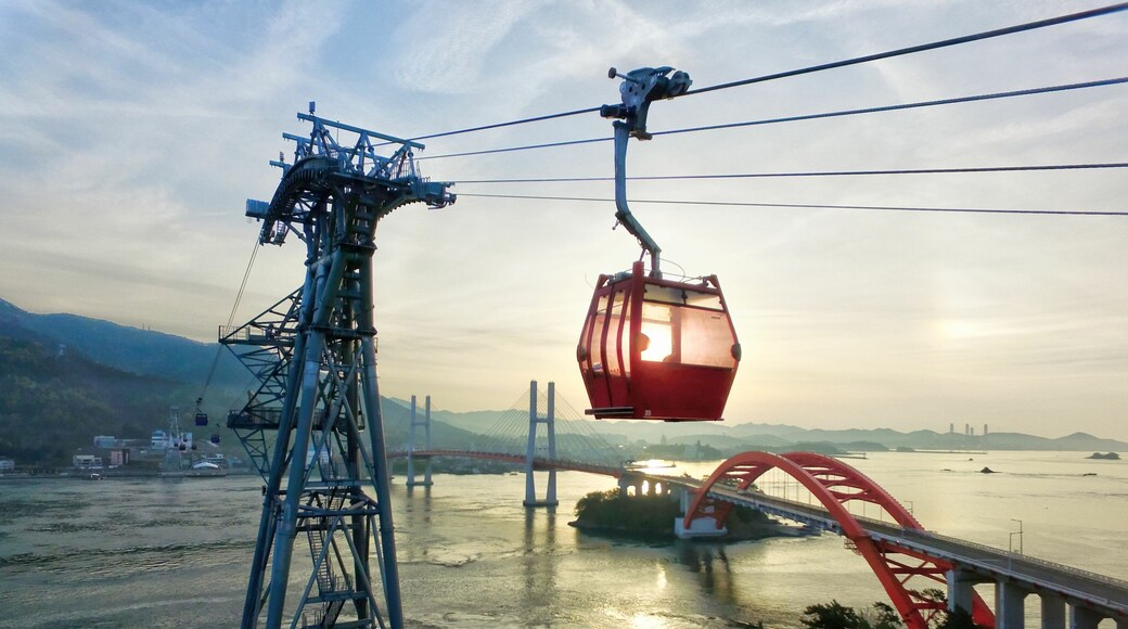 Aerial View of Sacheon Cable Car at Sunrise, Sacheon, Gyeongnam, South Korea.