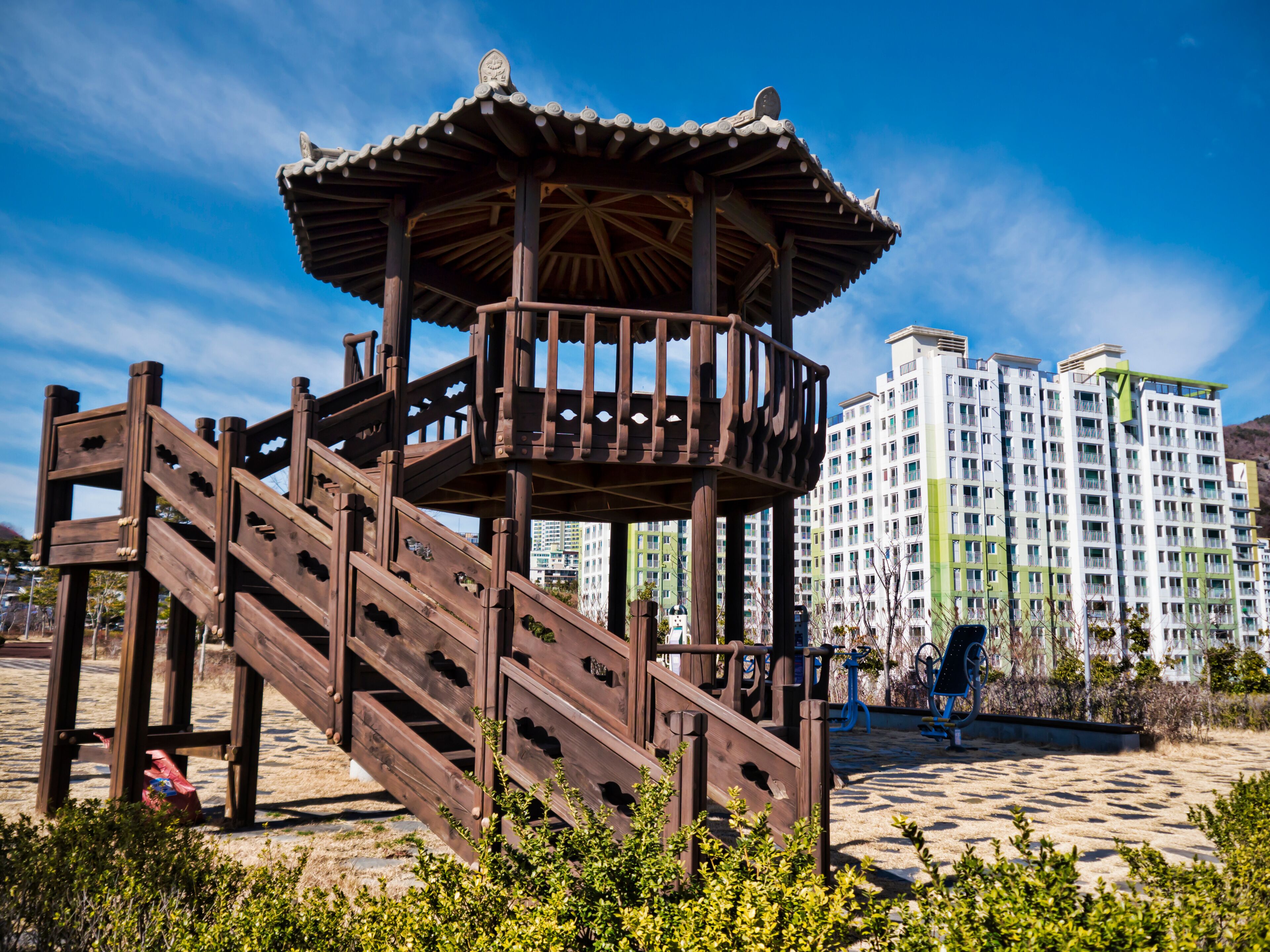 Korean traditional arbor in Yeosu city. South Korea