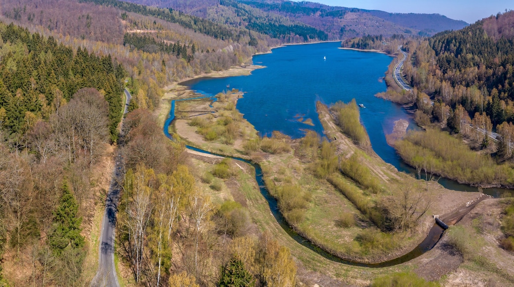 View of the Innerste Talsperre near Langelsheim from the inlet of the Innerste in the south of the artificial lake