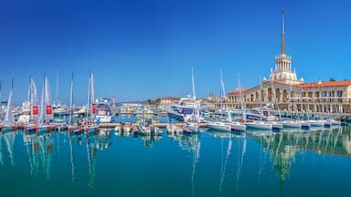 SOCHI, RUSSIA - APRIL 8, 2016: Yachts of the national sailing league in the seaport.