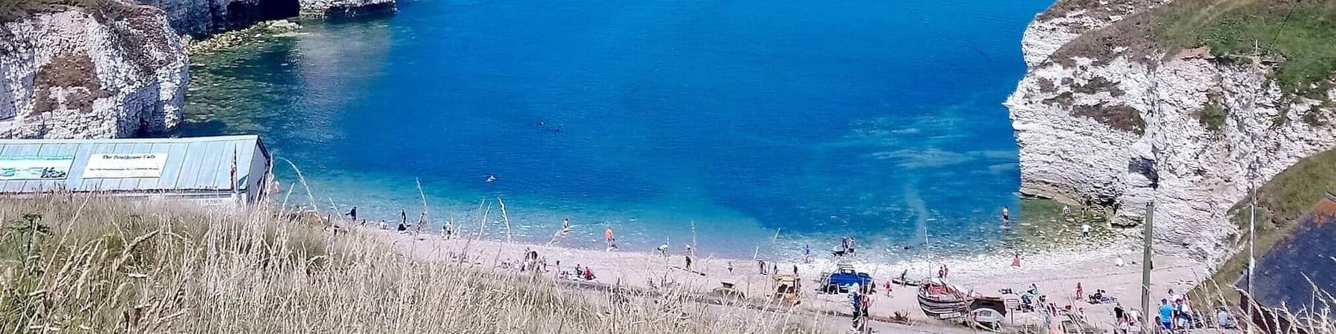 This is North Landing, Flamborough, not to be confused with Flamborough Head. Lots of coves and hidden caves to explore but watch out for the tide. Walk along the cliffs to equal,y beautiful Thornwick Bay or look out for puffins and gillimots on the cliffs.