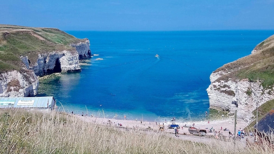 This is North Landing, Flamborough, not to be confused with Flamborough Head. Lots of coves and hidden caves to explore but watch out for the tide. Walk along the cliffs to equal,y beautiful Thornwick Bay or look out for puffins and gillimots on the cliffs.