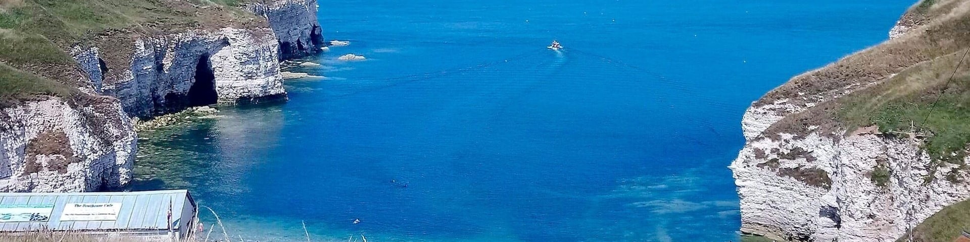 This is North Landing, Flamborough, not to be confused with Flamborough Head. Lots of coves and hidden caves to explore but watch out for the tide. Walk along the cliffs to equal,y beautiful Thornwick Bay or look out for puffins and gillimots on the cliffs.