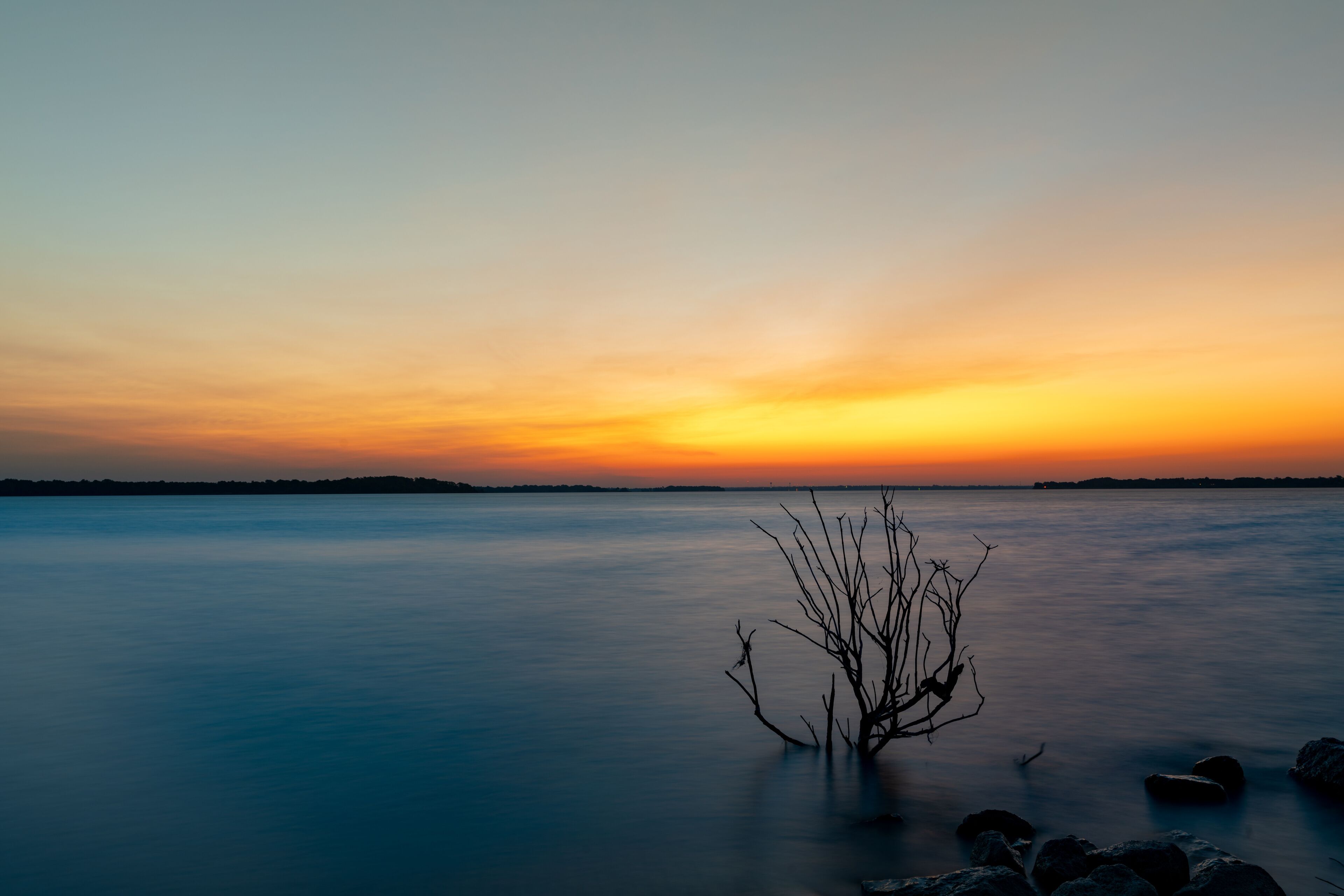 Lake Lavon sunrise during a warm summer morning near Dallas, TX, USA. 