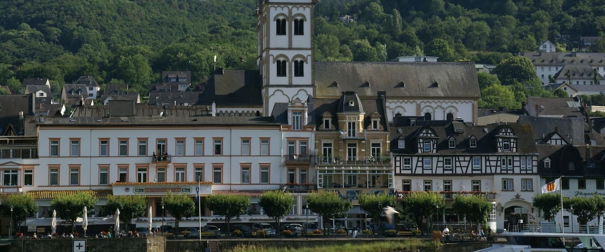 View of Boppard from B42 across the River Rhine, Germany