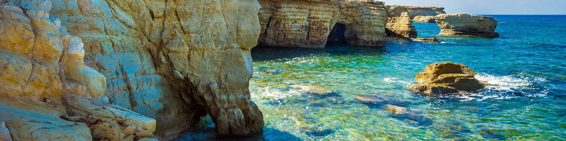 Sea caves on Coral bay coastline, Cyprus, Peyia, Paphos district, Shutterstock ID 752466025, Purchase Order: -