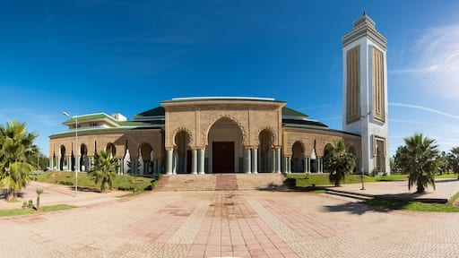 Traditional and typical moroccan architectural details. Mosque in Kenitra, Province West Chrarda Beni Hussein, Morocco. Construction detail, sunny day.