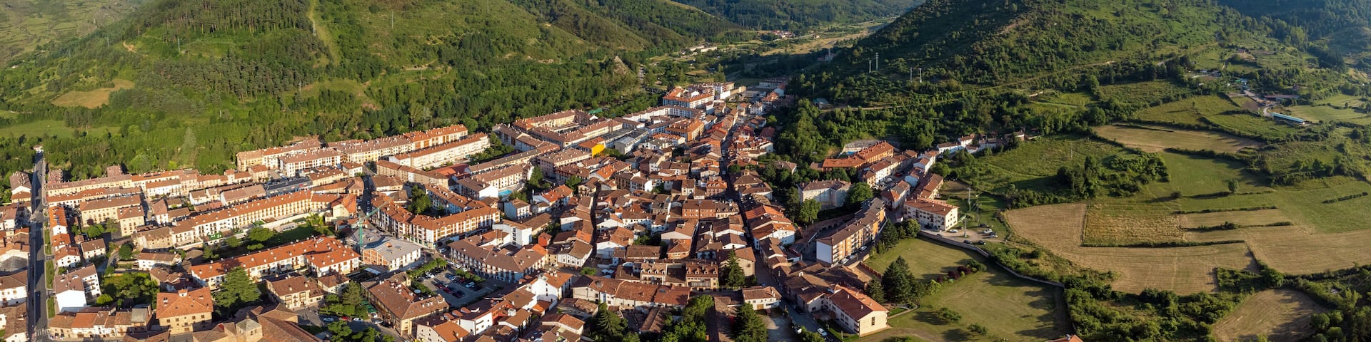 Aerial View of Ezcaray village, La Rioja, Spain. High quality photo.