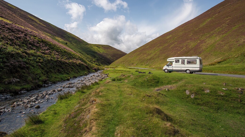 We drove down this scenic valley from Wanlockhead Village on the B797 alongside the almost empty river bed.
Signs along the river reminded visitors that these were the spawning grounds for salmon and not to lift the stones out of the river.