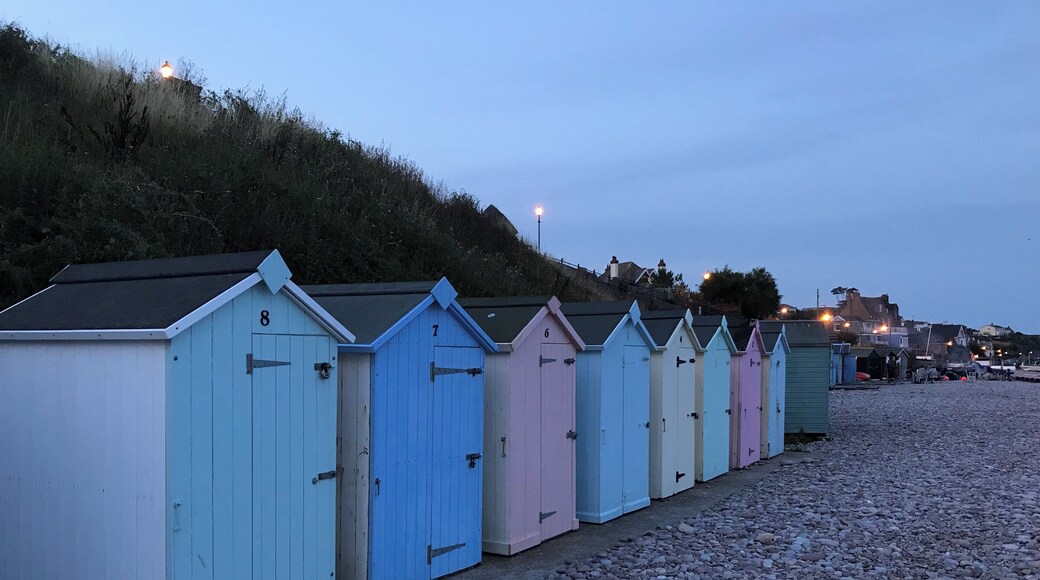 The pretty beach huts of Budleigh.