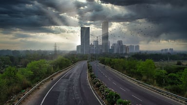 Gurugram/Gurgaon, Haryana, India - Evening traffic in Cybercity in Gurgaon (Haryana)