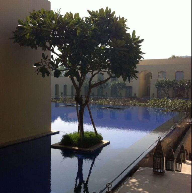 Inside the hotel complex and outside are vastly different worlds, but the blue of the pool immediately soothing.