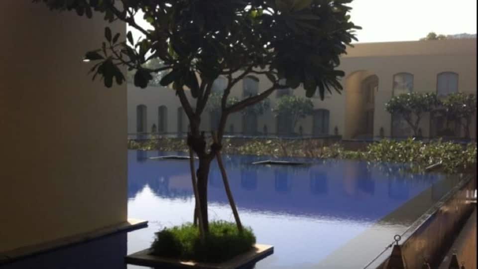 Inside the hotel complex and outside are vastly different worlds, but the blue of the pool immediately soothing.