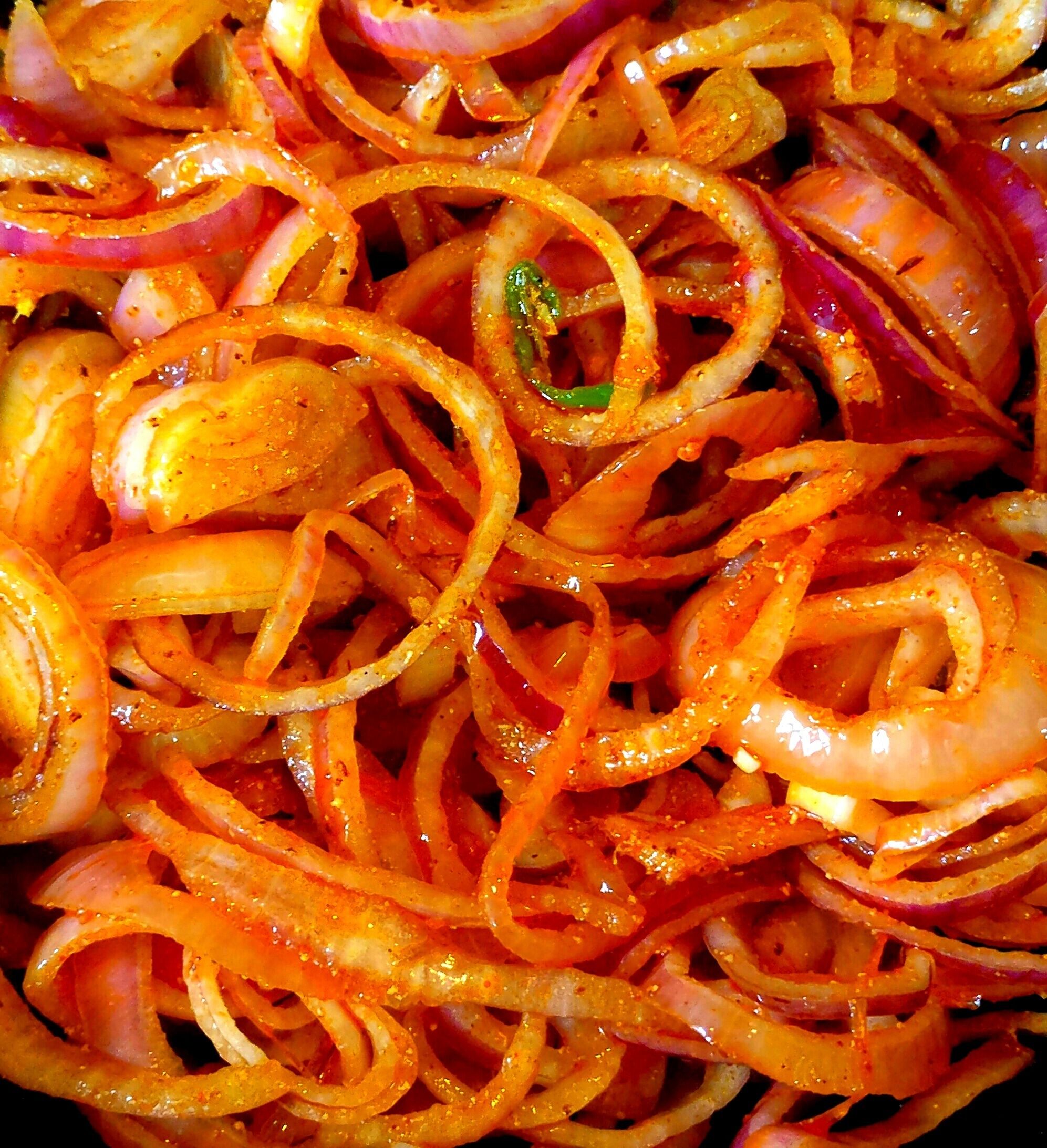 Onion rings in Indian spice mix 
#FoodieFinds