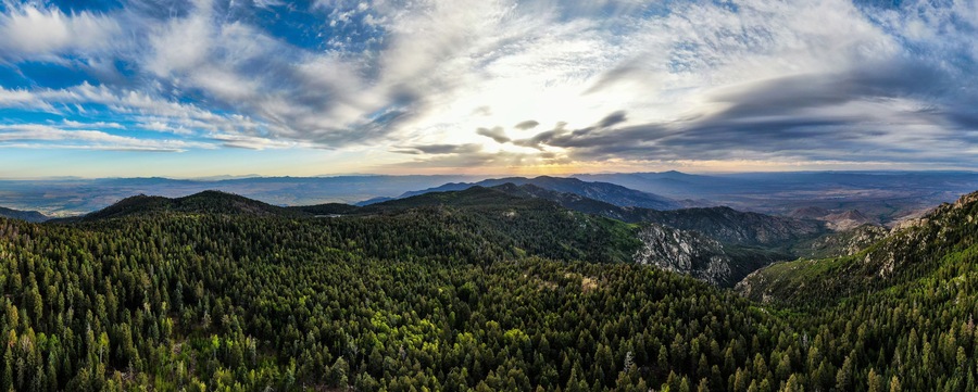 Aerial panorama from the very top of Mt. Graham in southeastern Arizona, just outside of Safford.