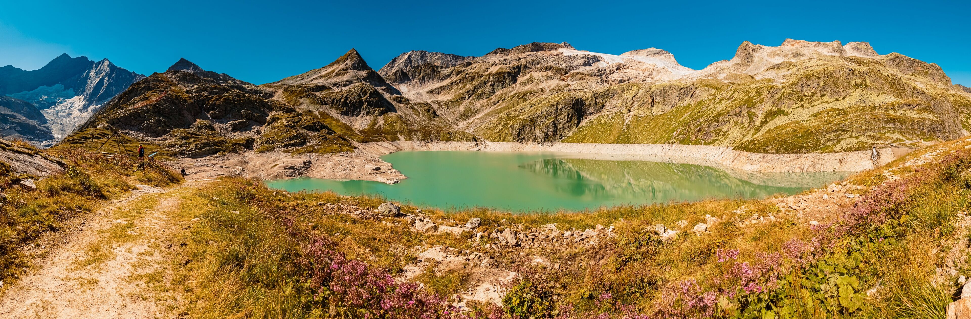 High resolution stitched panorama with reflections in a lake at the famous Weisssee Gletscherwelt, Uttendorf, Salzburg, Austria