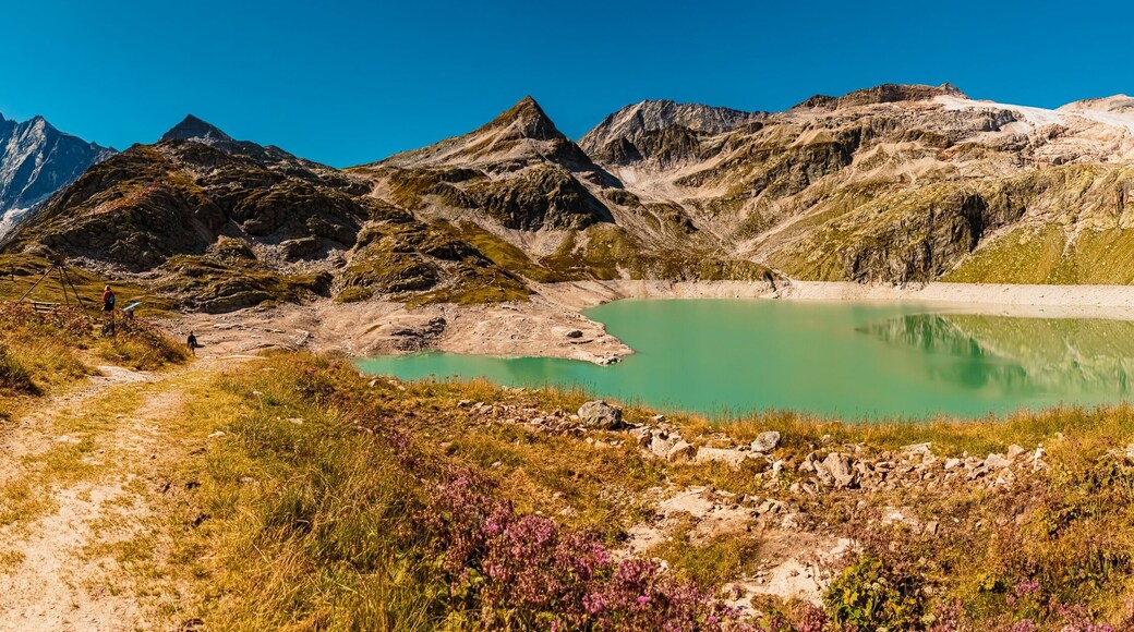 High resolution stitched panorama with reflections in a lake at the famous Weisssee Gletscherwelt, Uttendorf, Salzburg, Austria