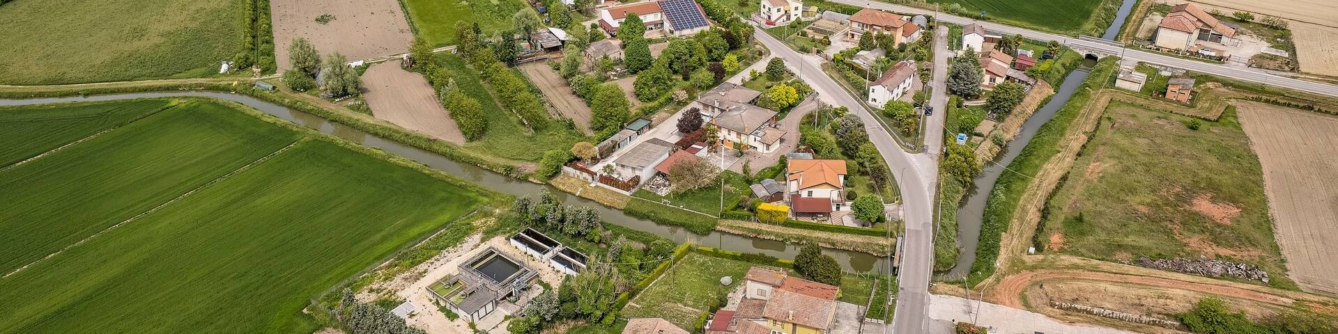 Aerial View of a Small Village in the Po Valley Countryside