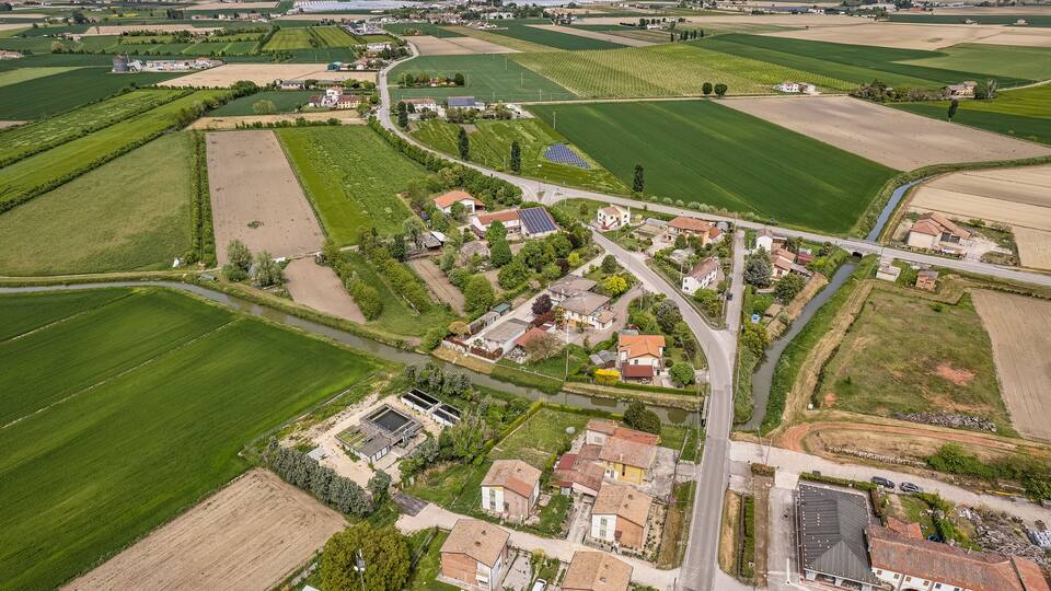 Aerial View of a Small Village in the Po Valley Countryside