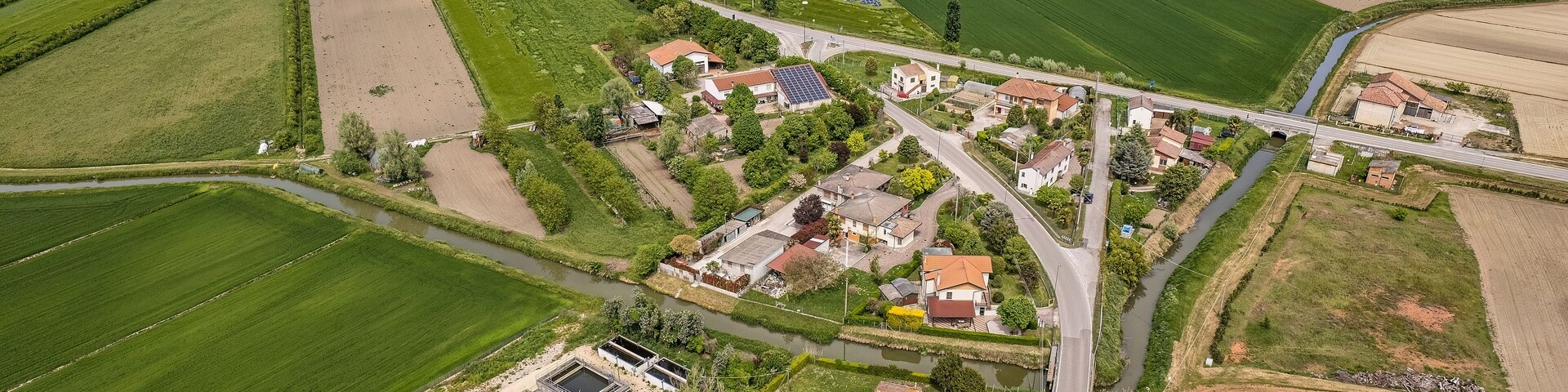 Aerial View of a Small Village in the Po Valley Countryside