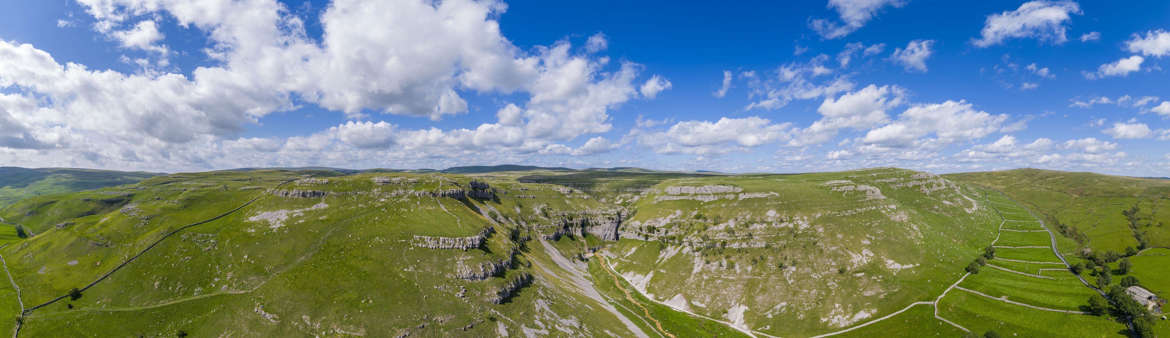 Aerial View of Gordale Scar in Yorkshire Dales National Park