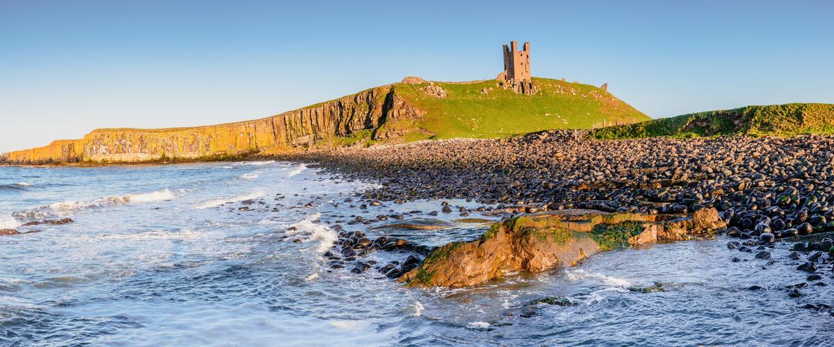 Panorama of Dunstanburgh Castle / Located between Craster and Embleton in Northumberland on the North East Coast