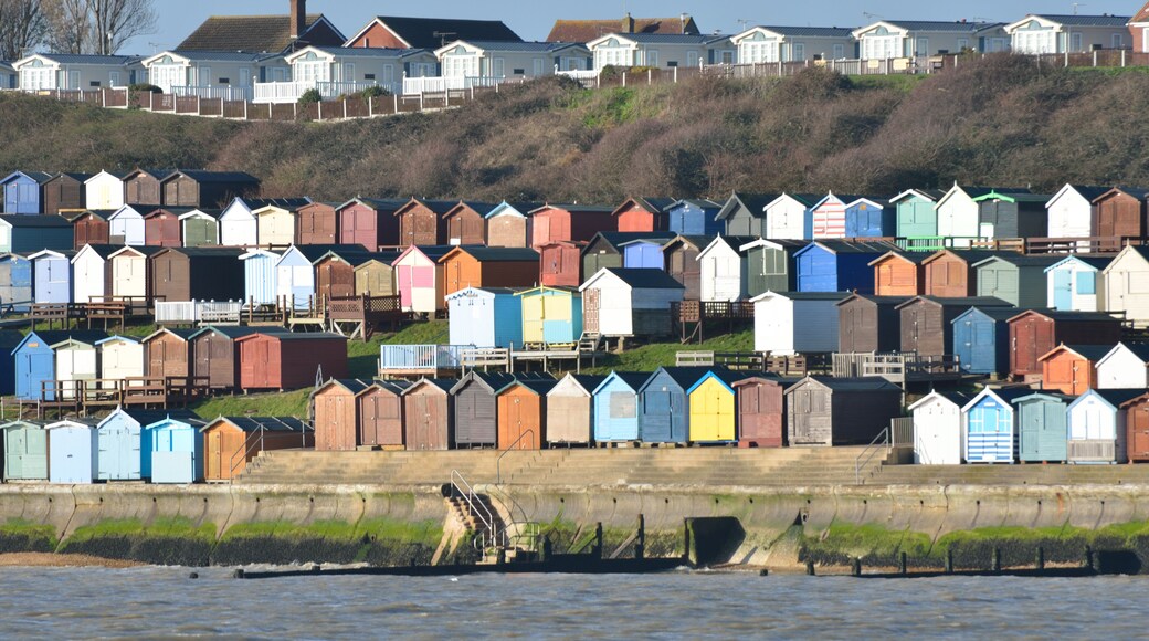 Beach hut and houses and Walton-on-Naze