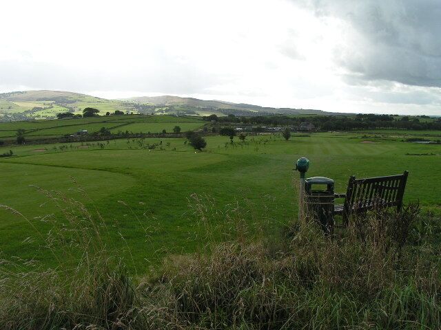 New Mills Golf Course. From SJ997869 (the highest point on the course, near no. 9 tee) looking southwestwards towards the clubhouse at SJ994864.