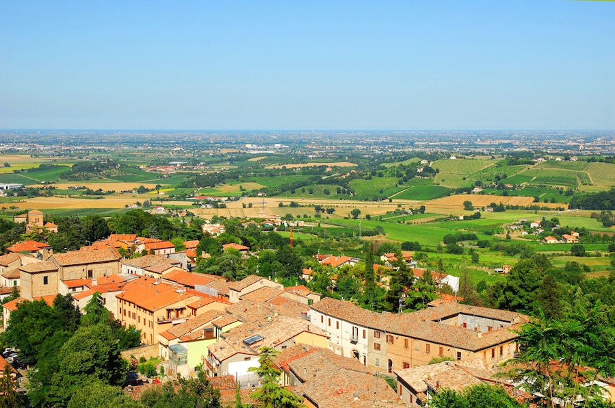 Italy, Romagna Apennines hills view from Bertinoro village