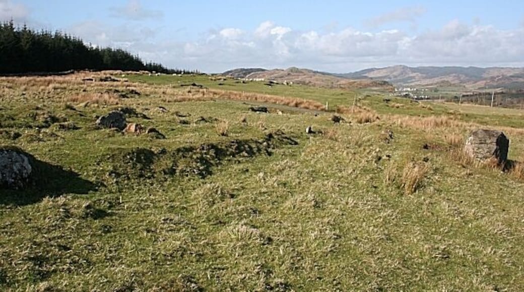 Near Cairnbaan This open plateau is the site of several cup-and-ring-marked surfaces. It has a good view in most directions, and this may be one of the reasons why it was chosen by the ancient sculptors.