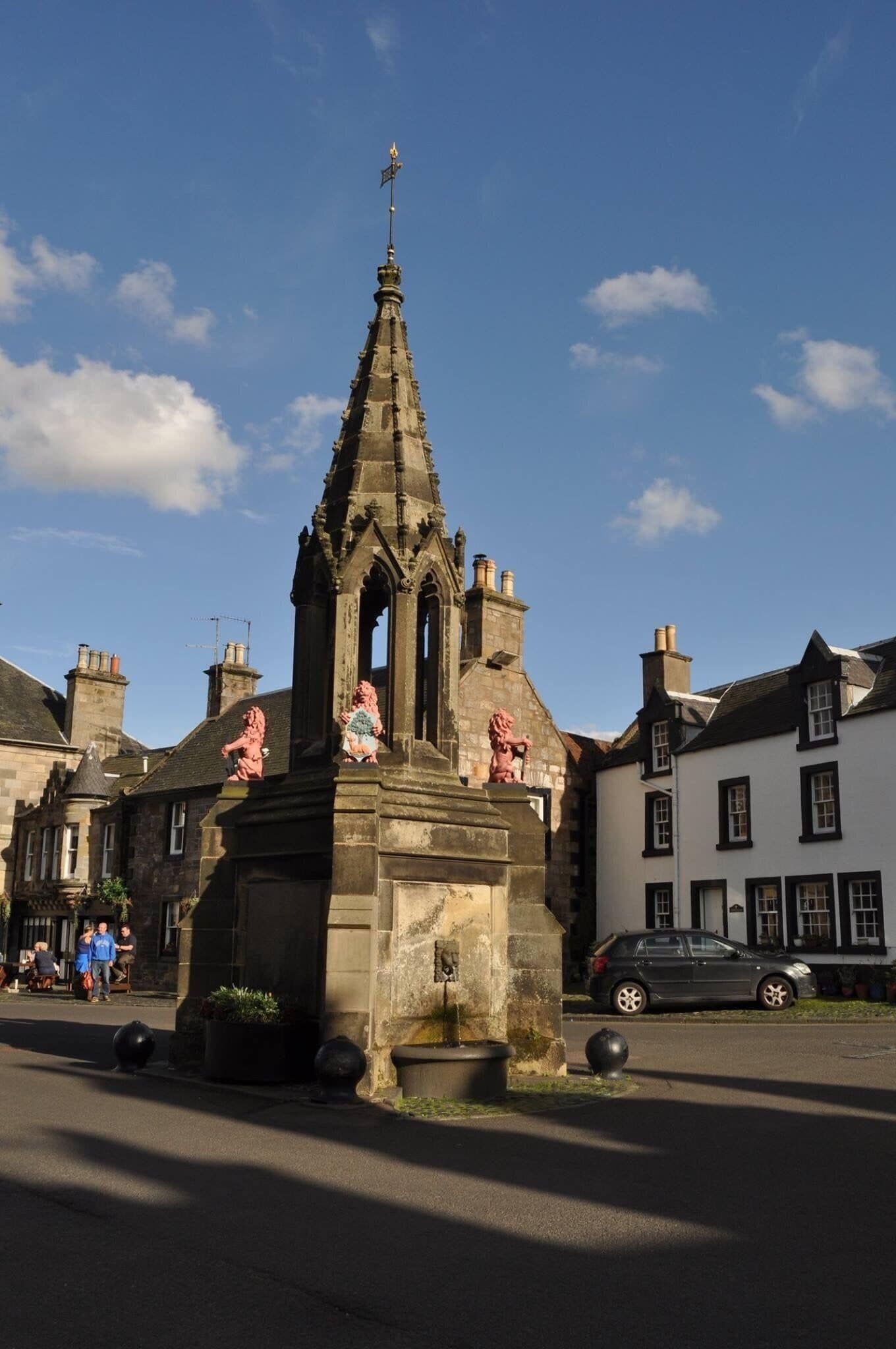 If you watched Outlander the TV series you may recognise this fountain in Falkland in Fife. It's the spot where Jamie gazes up at the window of the guest house Frank and Claire are staying in. Falkland is a stand in for Inverness and the Covenanters Arms pub stands in for the guest house they stayed in.