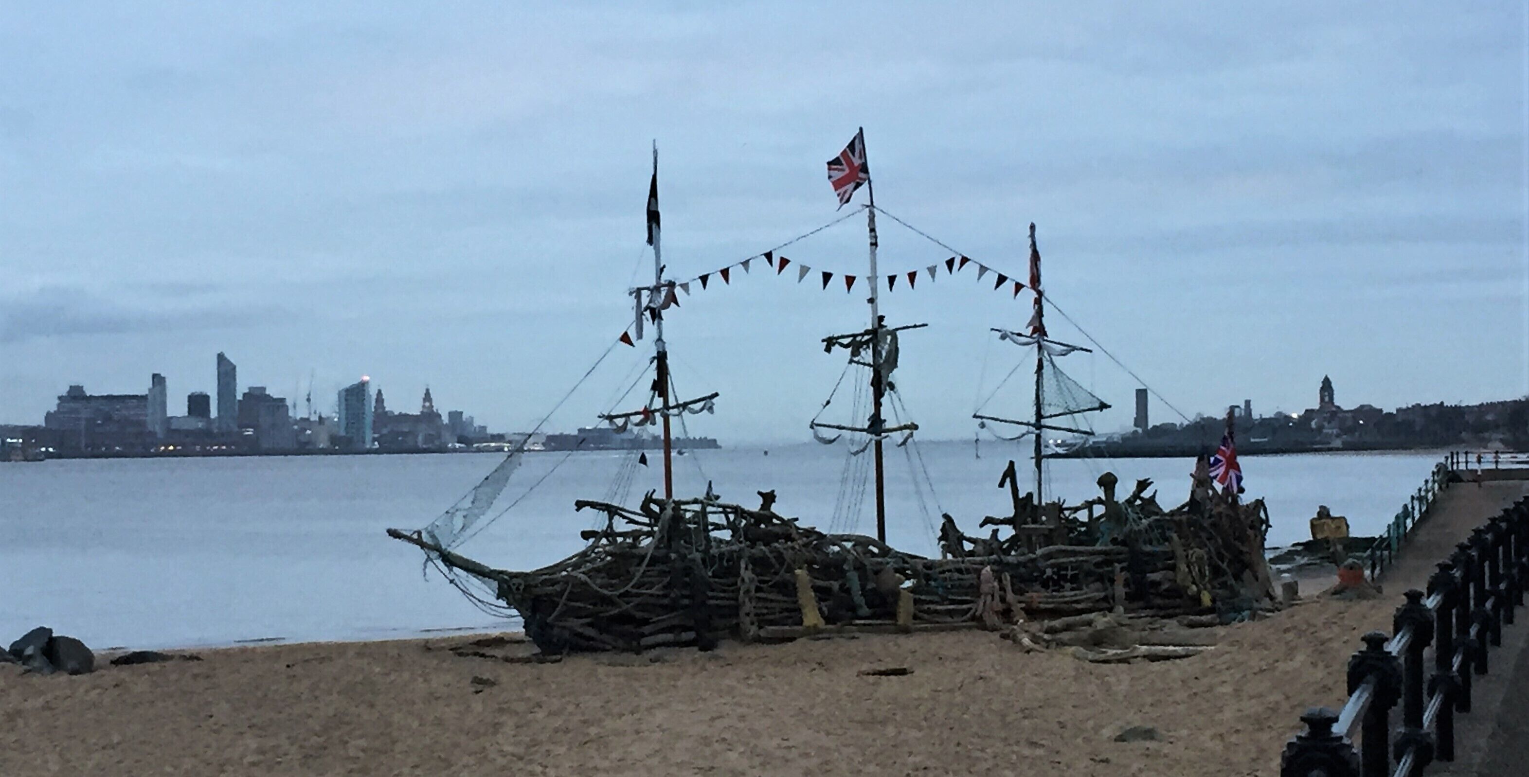 A view of Liverpool across the river Mersey with the Black Pearl in the foreground 11/1/19