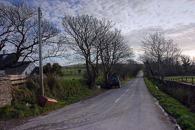 Santon, near Knockalaughen. Looking SE along the B24. At exactly 1km, this has to be one of the shortest B Roads in Britain!