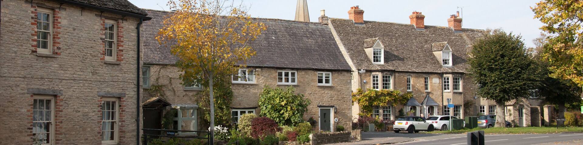Views of houses in Bampton, West Oxfordshire in the United Kingdom